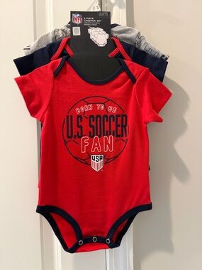 NFL U.S. Soccer Fan Red Baby One-Piece (3-Pack) USMNT 12 months